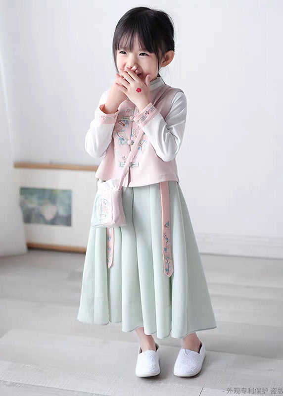 Waistcoat Collar Stand Chiffon Pink and Dress Long