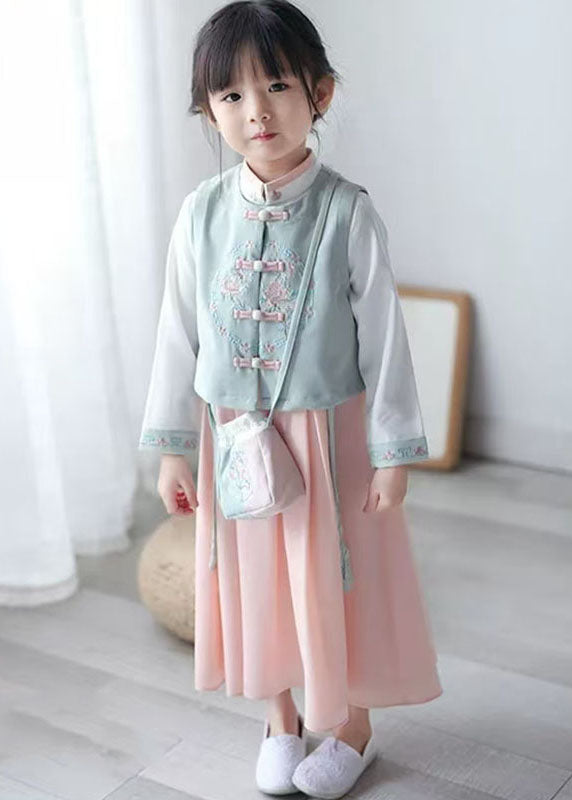 Waistcoat Collar Stand Chiffon Pink and Dress Long