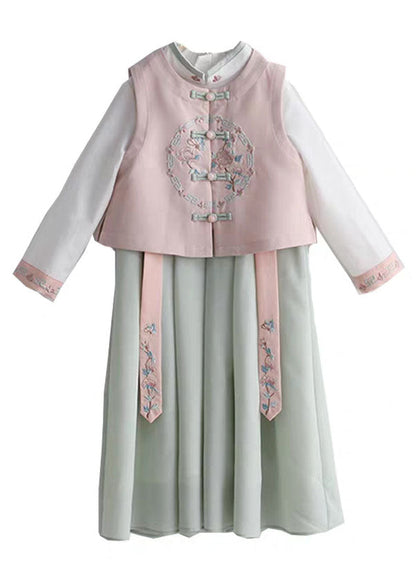 Waistcoat Collar Stand Chiffon Pink and Dress Long