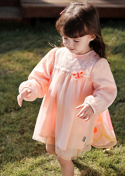 Pink Wrinkled Patchwork Butterfly Tulle Holiday Long Dress Spring Tv023