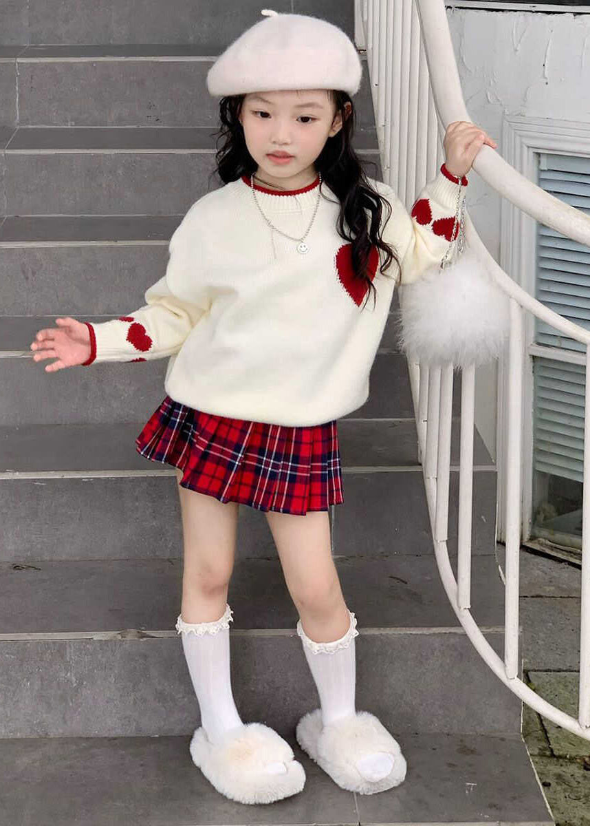 Red Patchwork Kids Cotton Knit Sweaters and Skirts Two Piece Set Spring Tr004