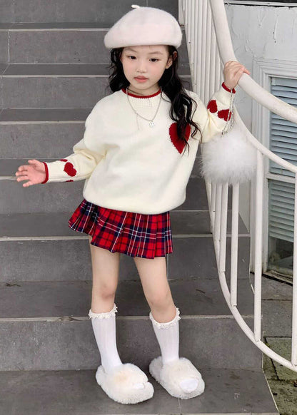 Red Patchwork Kids Cotton Knit Sweaters and Skirts Two Piece Set Spring Tr004