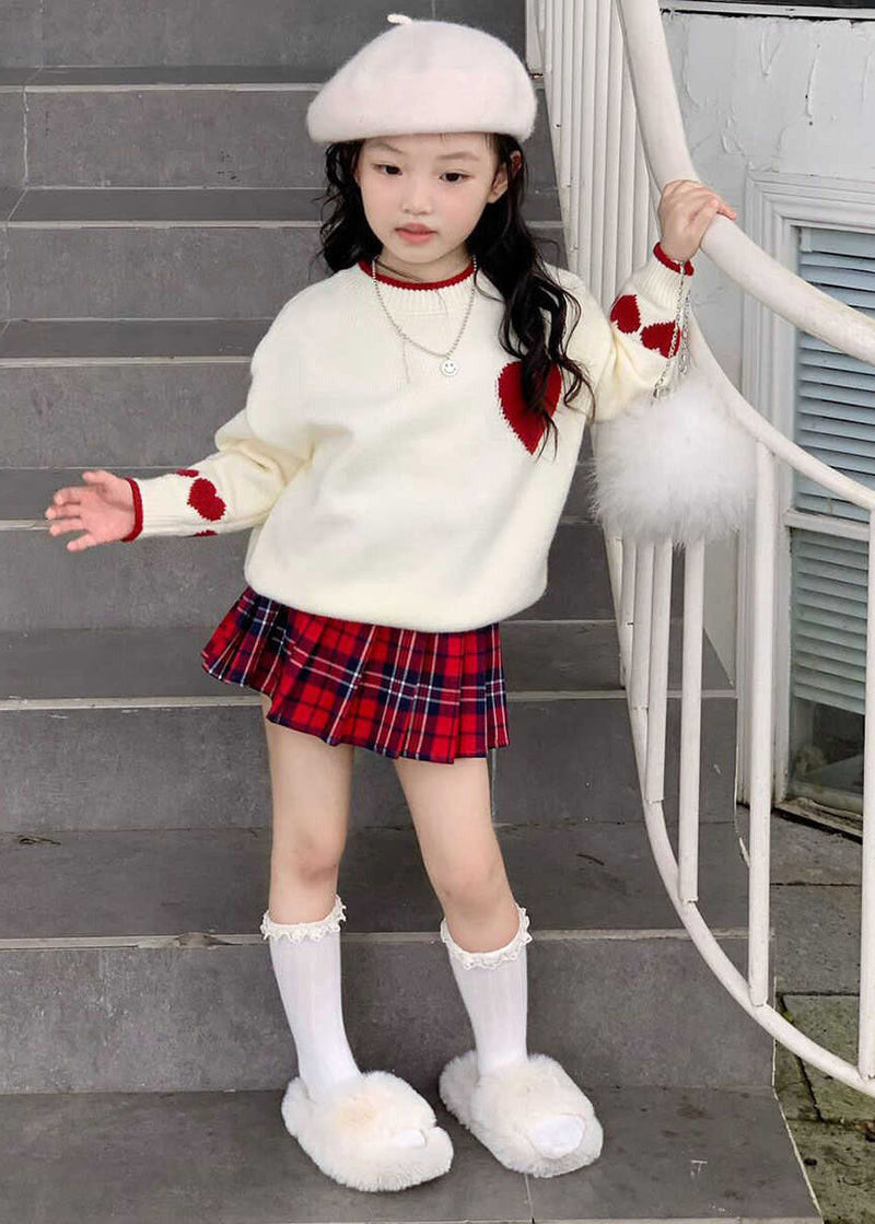 Red Patchwork Kids Cotton Knit Sweaters and Skirts Two Piece Set Spring Tr004