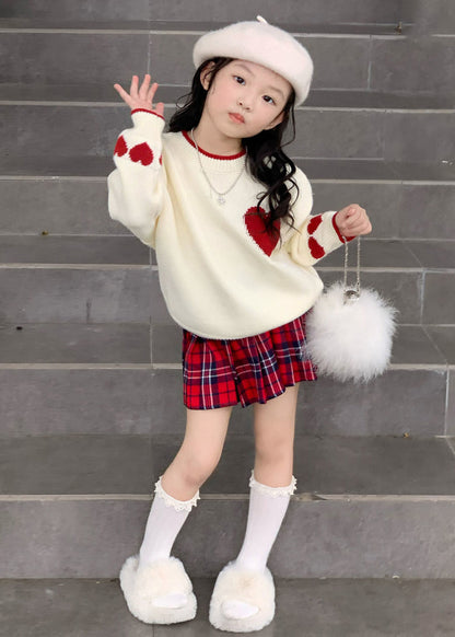 Red Patchwork Kids Cotton Knit Sweaters and Skirts Two Piece Set Spring Tr004