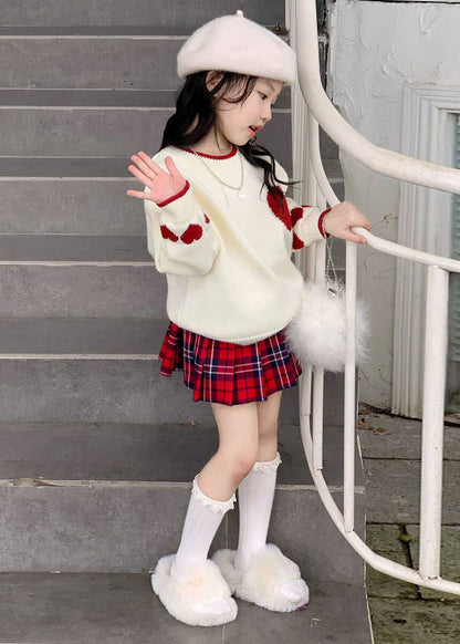 Red Patchwork Kids Cotton Knit Sweaters and Skirts Two Piece Set Spring Tr004