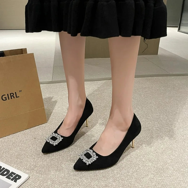 High Pointed Toe Designer Stiletto Trend New Suede Shoes Low Heel Pumps