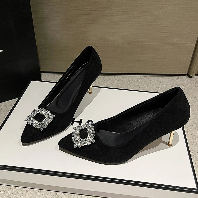 High Pointed Toe Designer Stiletto Trend New Suede Shoes Low Heel Pumps