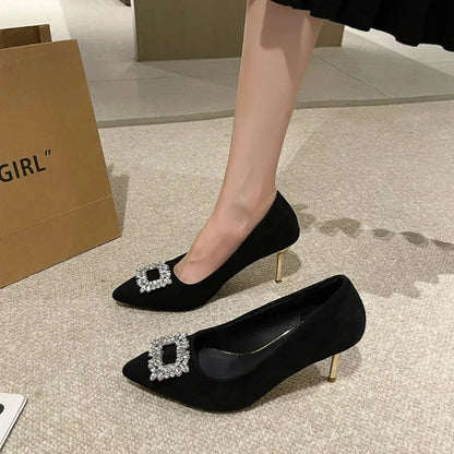 High Pointed Toe Designer Stiletto Trend New Suede Shoes Low Heel Pumps