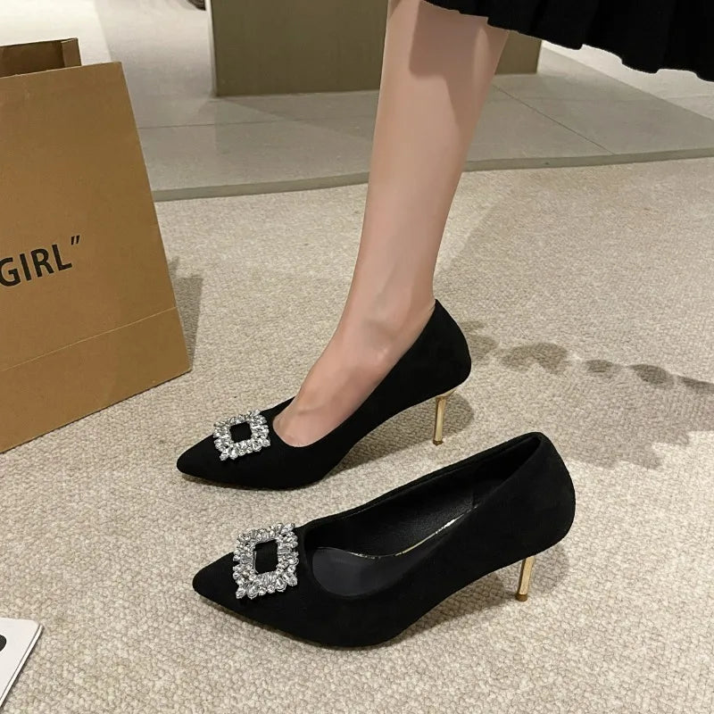 High Pointed Toe Designer Stiletto Trend New Suede Shoes Low Heel Pumps