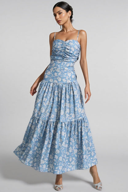 Corek Blue Ruched Slip Maxi Dress