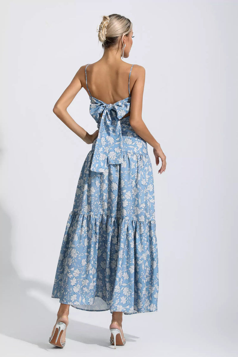 Lyra Blue Ruched Slip Maxi Dress