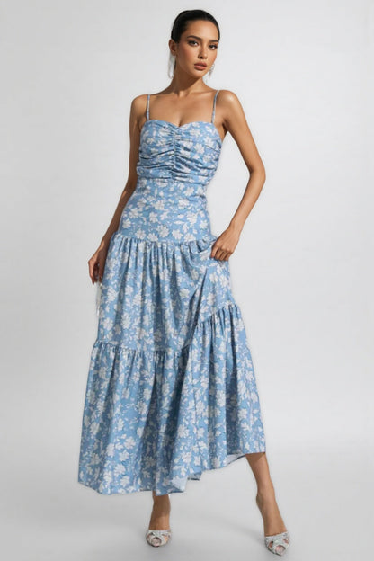 Corek Blue Ruched Slip Maxi Dress