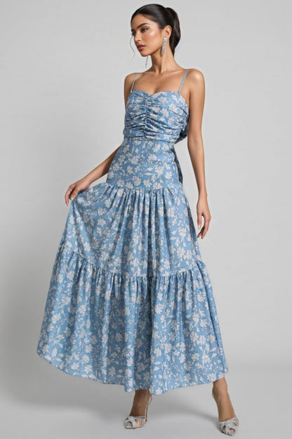 Corek Blue Ruched Slip Maxi Dress
