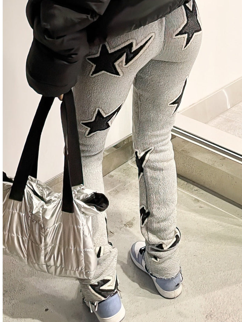 Mid Waist Star Decor Pants At8043