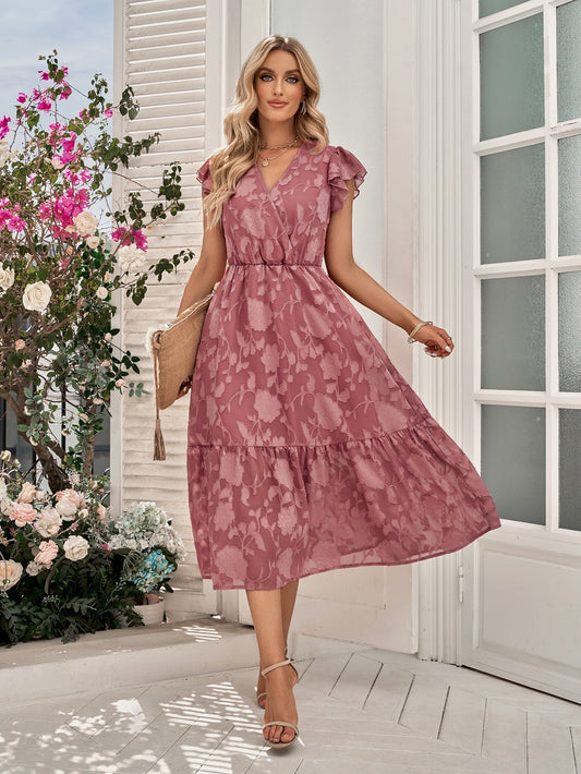 Rebecca V-neck A-line Dress: Flutter Sleeve Surplice Midi