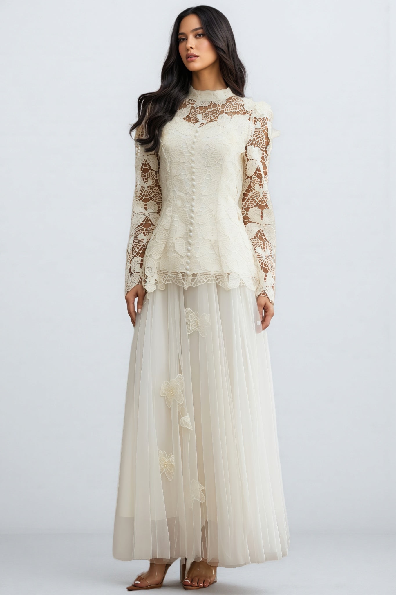 Inina Butterfly Embroidered Lace Maxi Dress Set