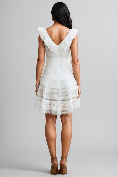 Jaretp V-neck Lace Embroidery Mini Dress