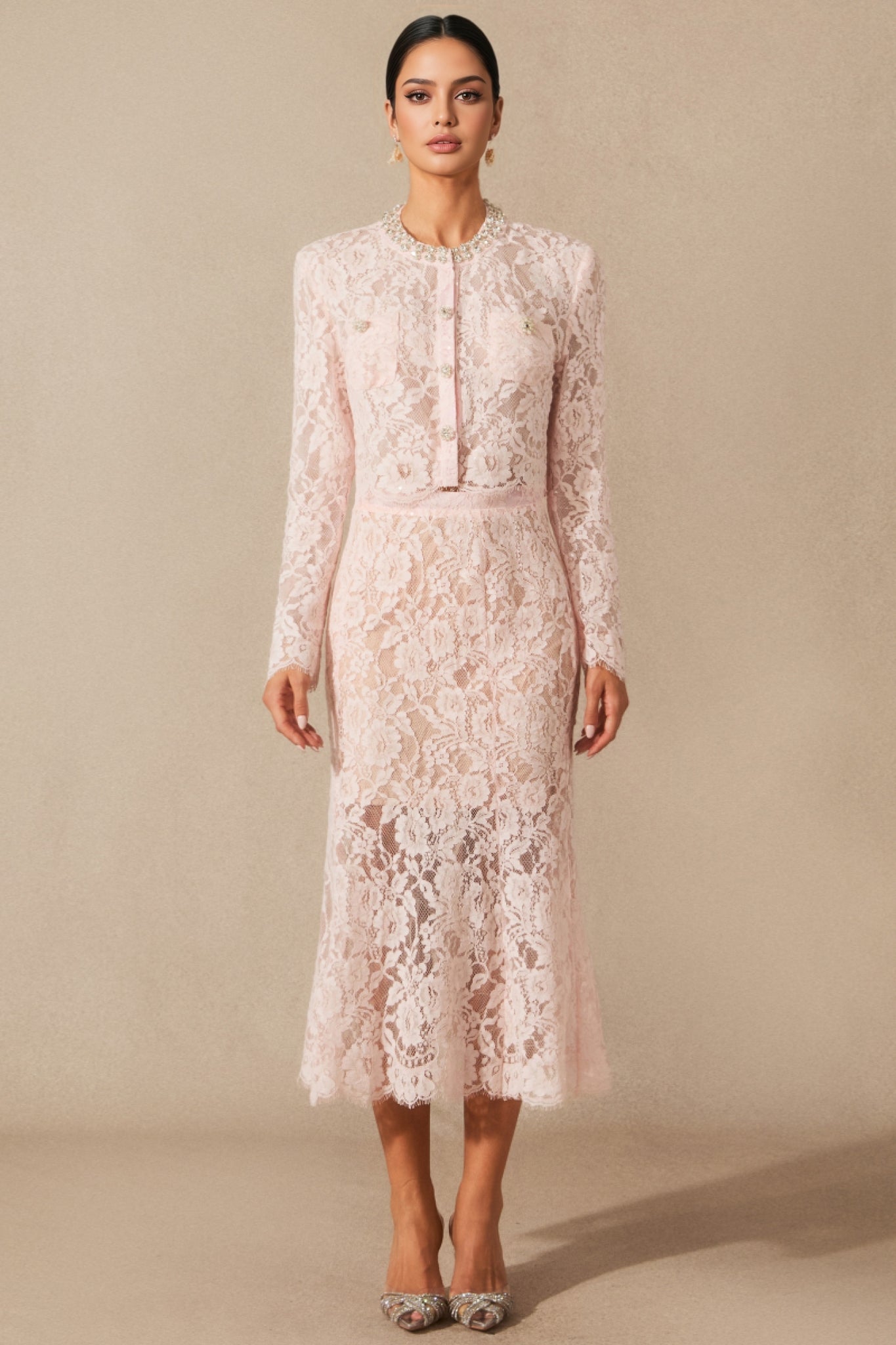 Islay Long Sleeve Lace Midi Dress Set