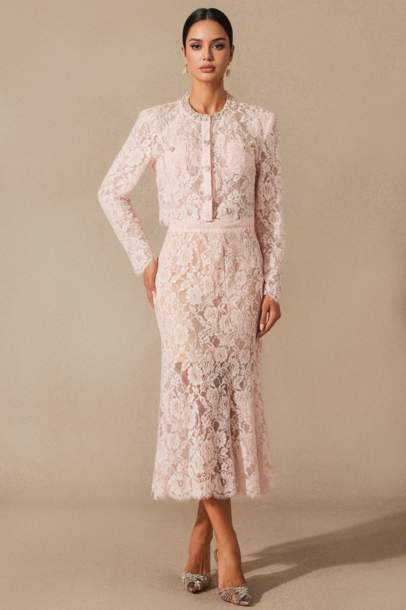 Islay Long Sleeve Lace Midi Dress Set
