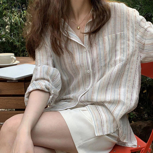 Oversized Plaid Long Sleeve Blouse