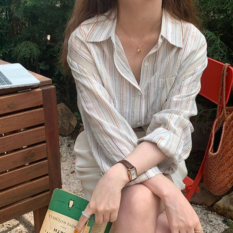 Oversized Plaid Long Sleeve Blouse