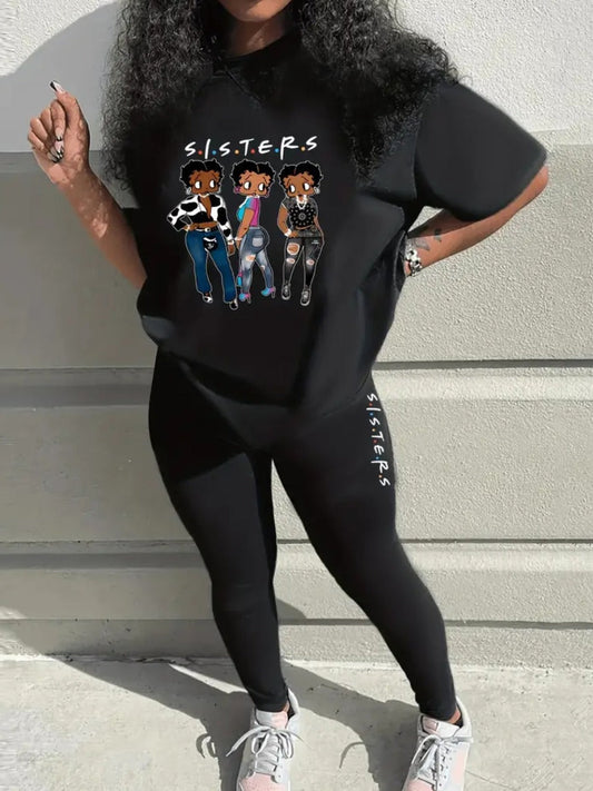 Pattern Print Cartoon Skinny Two-piece Pants Set Ac2043