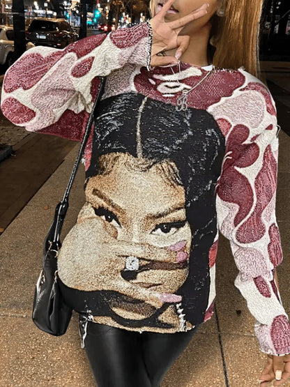Dropped Shoulder Figure Print Sweatshirt Bo5042