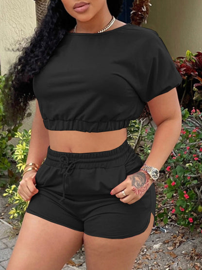 Crop Top Drawstring Shorts Set Ar507