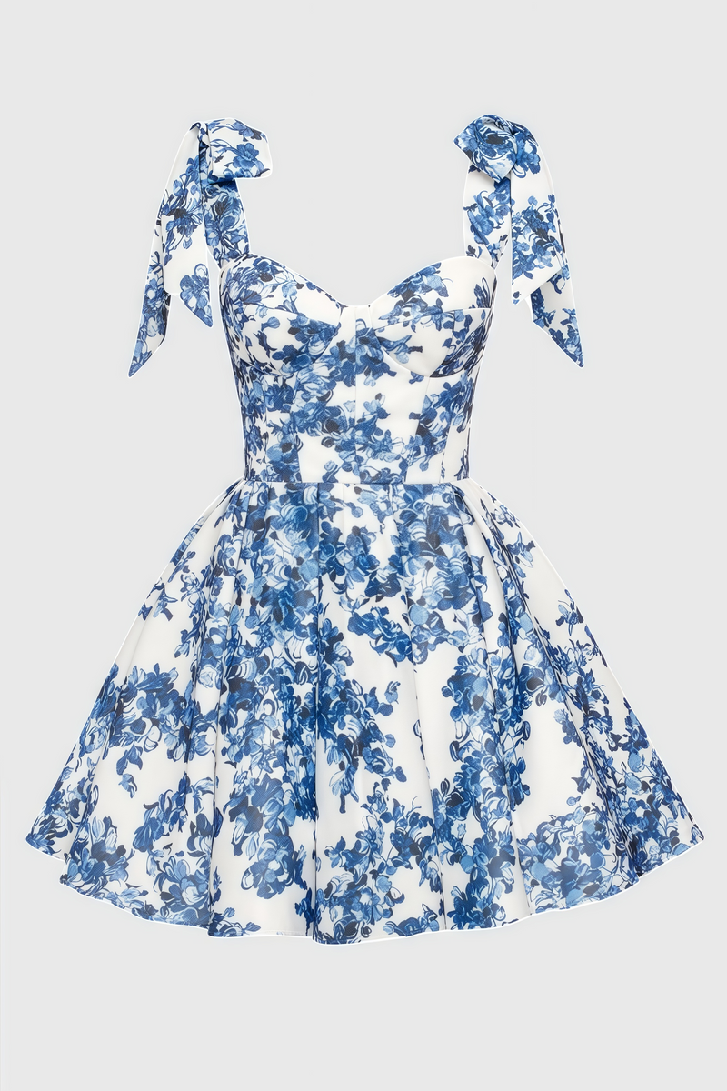 Jacetk Blue Hydrangea Mini Dress