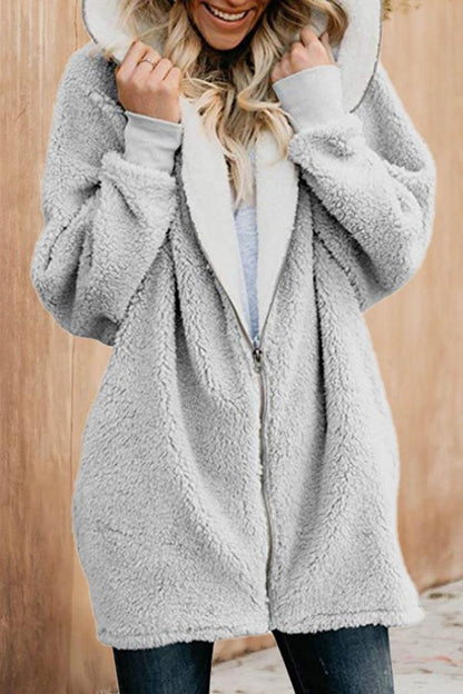 Fluffy Color Hooded Coat