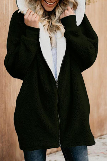 Fluffy Color Hooded Coat