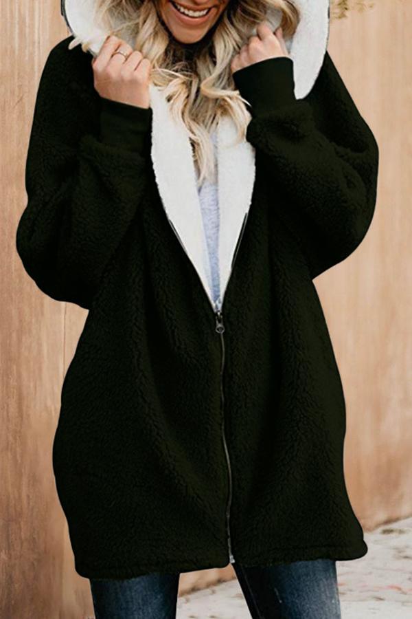 Fluffy Color Hooded Coat
