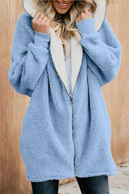 Fluffy Color Hooded Coat