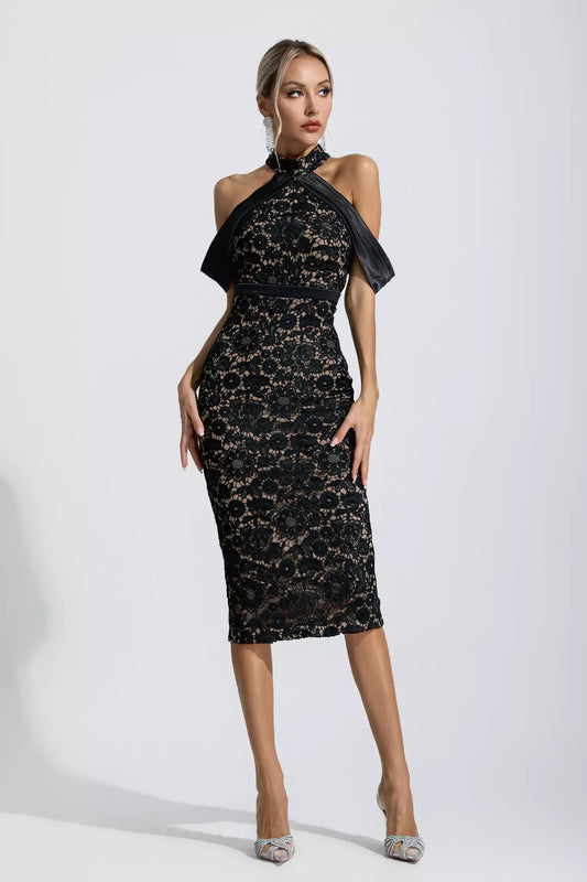Madelynn Black Halter Midi Dress