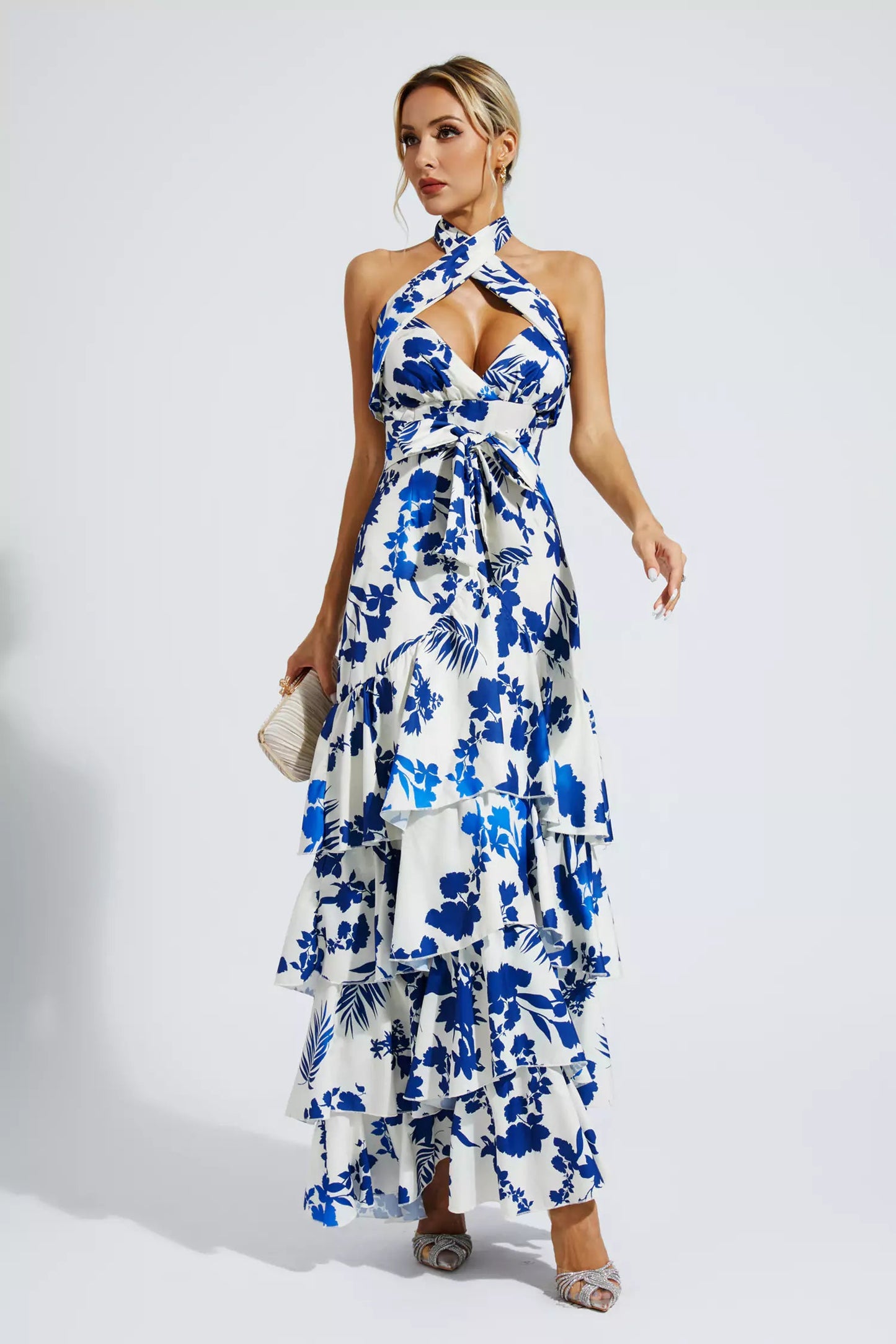 Mae Blue Lace-up Maxi Dress