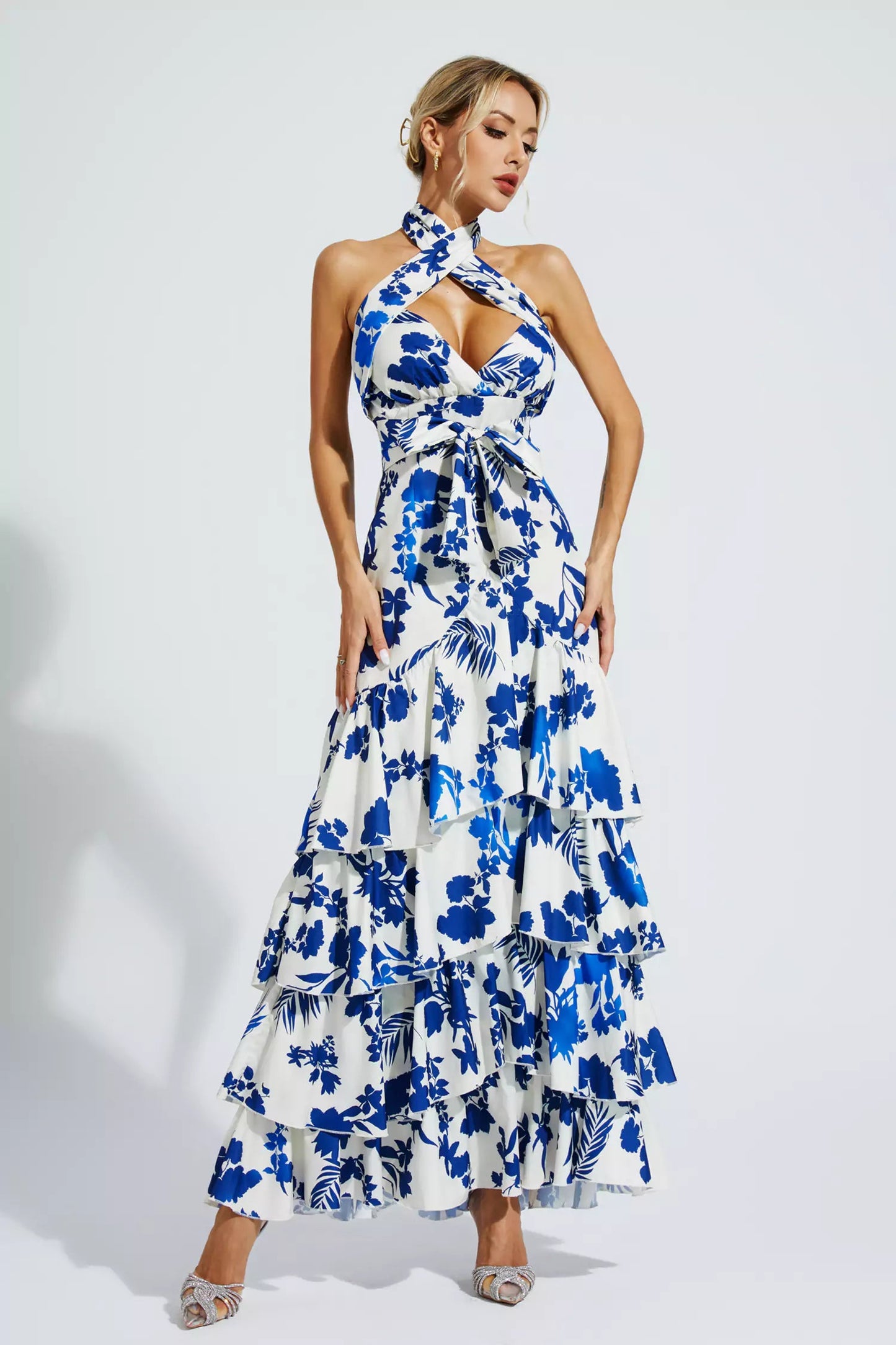Mae Blue Lace-up Maxi Dress