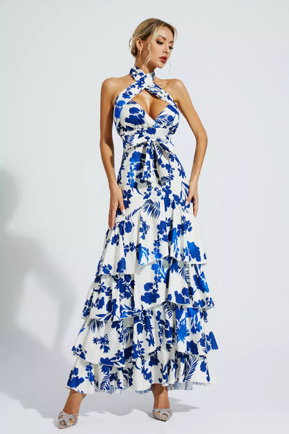 Mae Blue Lace-up Maxi Dress