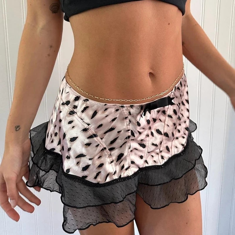 Cheetah Bow Ruffled Hem Skirt