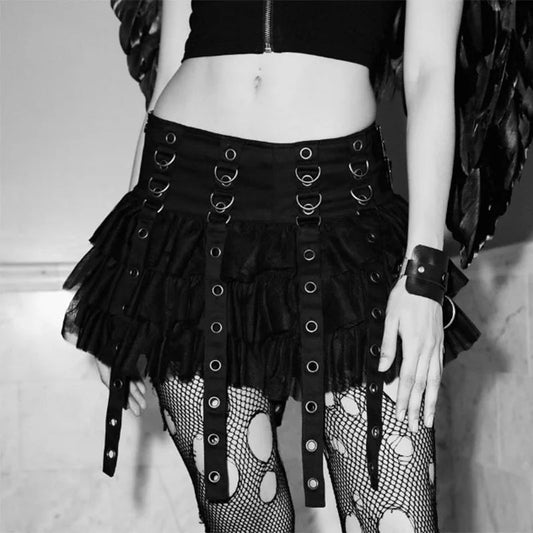 Mall Goth Black Pleated Mini With Chain High Waisted Tennis Fairy Grunge Aesthetic E Girl Skirt