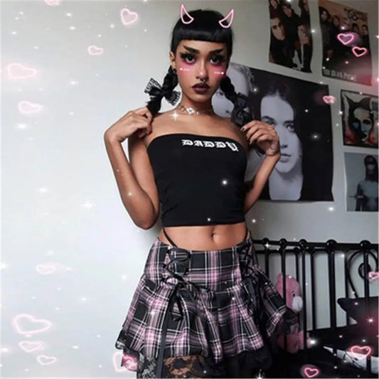 Mall Gothic Grunge Summer Mini Y2k Lace Harajuku High Waist Bandage Skirt