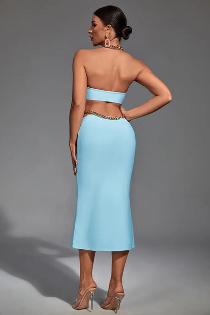Margaret Blue Cutout Halterneck Midi Dress