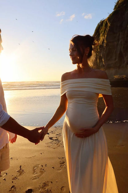 Calara - Maternity Flowy Off Shoulder Maxi Dress