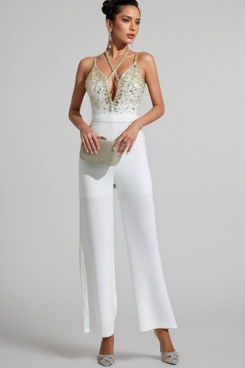 Jorda Beaded Sequin Halter Jumpsuit