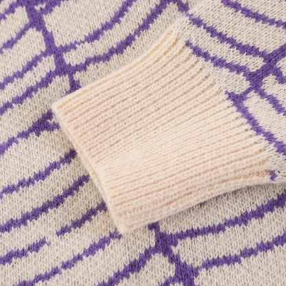 Beige and Purple Spider Web Knit Sweater