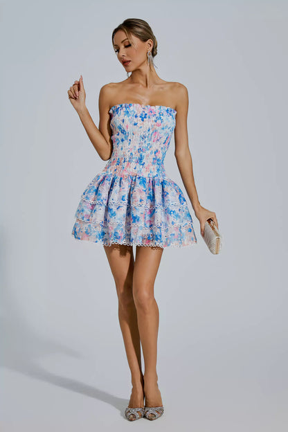 Mercy Blue Ruched Mini Dress