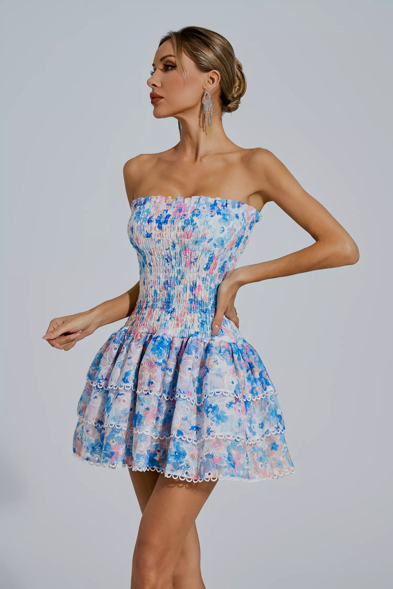 Mercy Blue Ruched Mini Dress