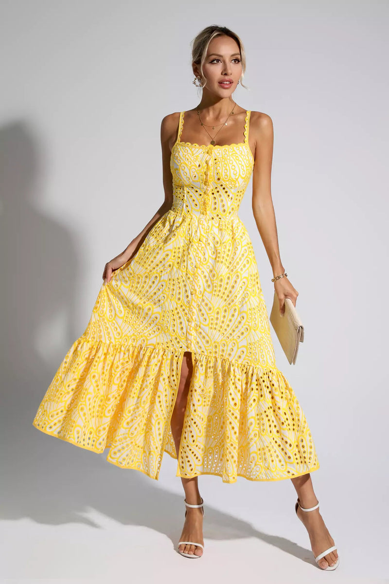 Michelle Printed Maxi Dress-yellow