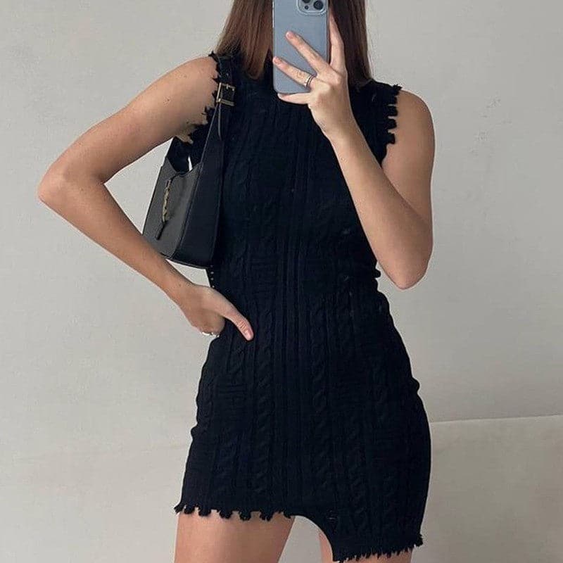 Dressbetty - Mini Dress Black Knit Bodycon Dresses