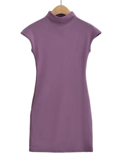 Mini Dresses for Summer Knitted Dress Clothes Black Dresses Short Sleeve Turtleneck Pink Dress Bodycon
