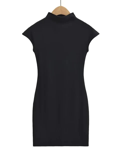 Mini Dresses for Summer Knitted Dress Clothes Black Dresses Short Sleeve Turtleneck Pink Dress Bodycon